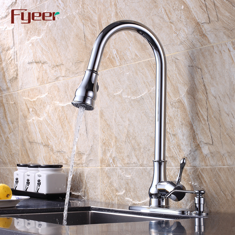 Fyeer Brass Chrome Plated Pull Out Kitchen Faucet