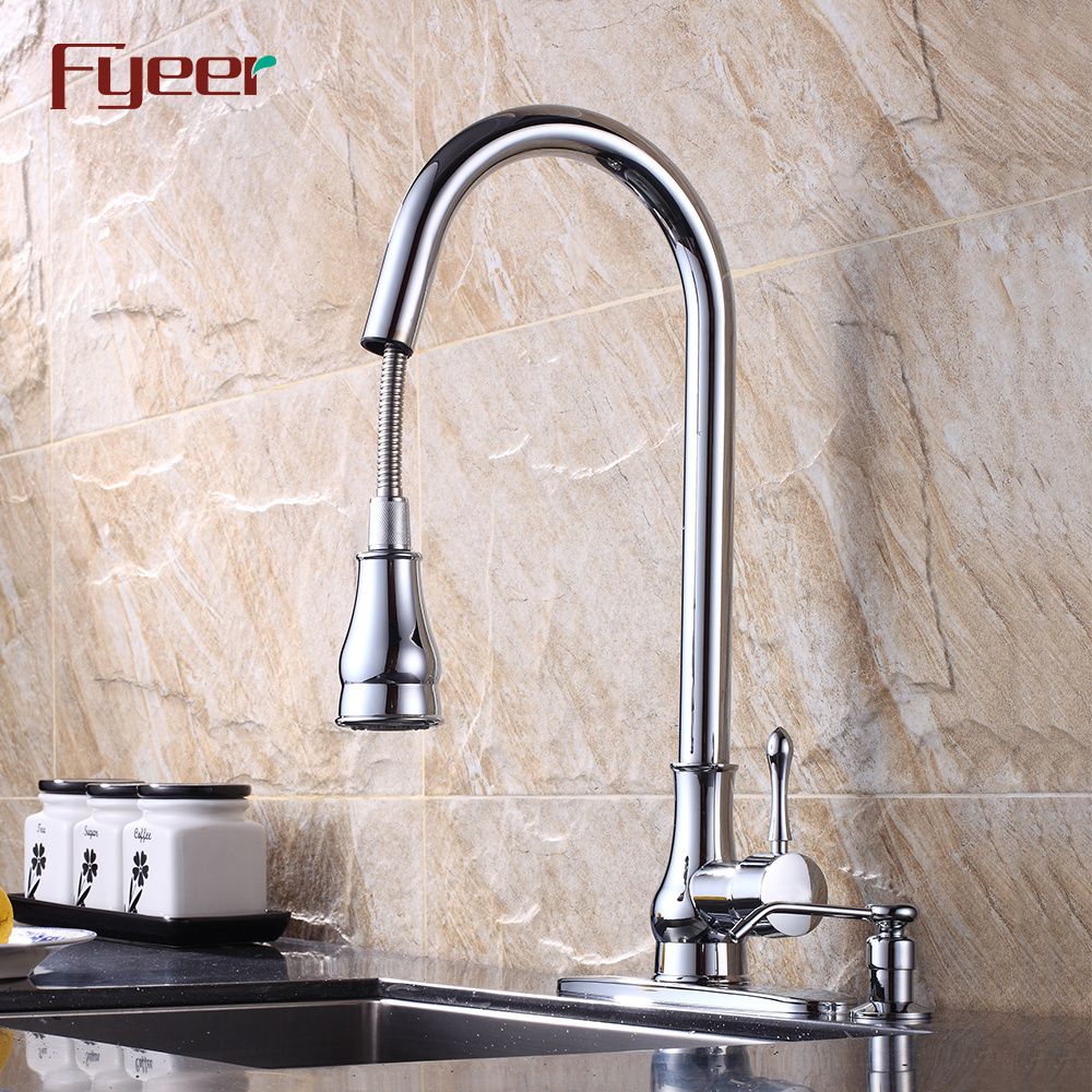 Fyeer Brass Chrome Plated Pull Out Kitchen Faucet