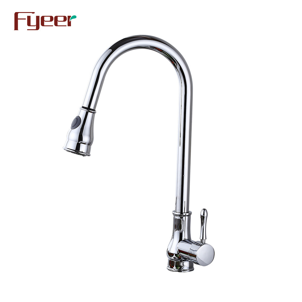 Fyeer Brass Chrome Plated Pull Out Kitchen Faucet