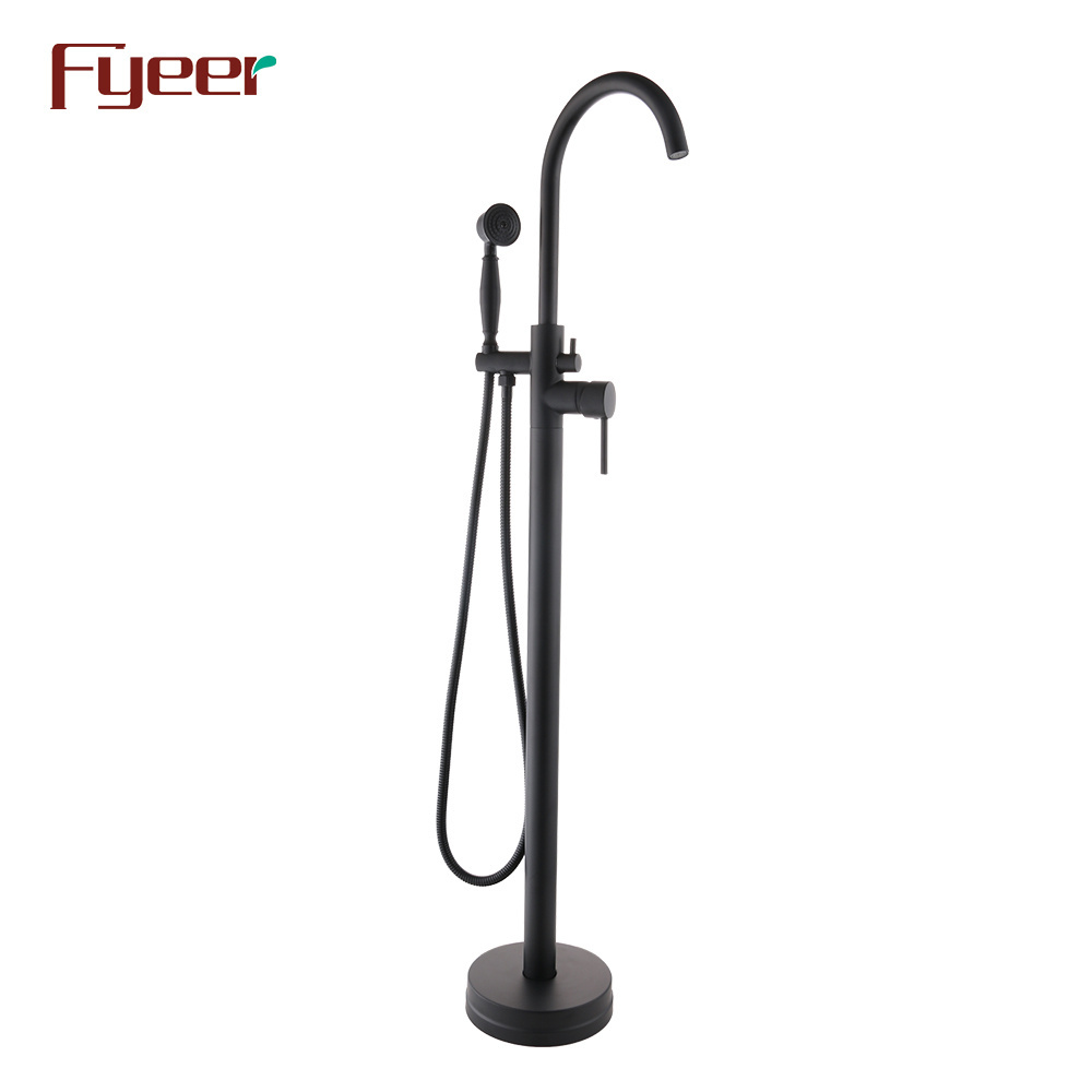 Fyeer Black Free Standing Bathtub Faucet with Handle Shower