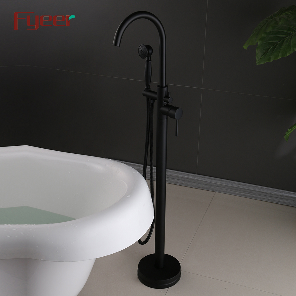 Fyeer Black Free Standing Bathtub Faucet with Handle Shower