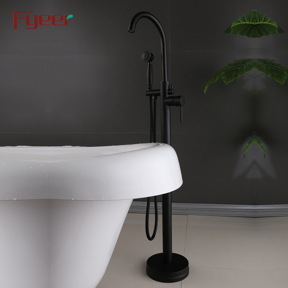 Fyeer Black Free Standing Bathtub Faucet with Handle Shower