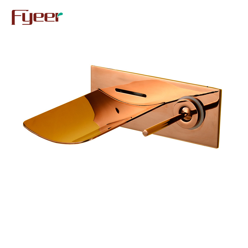 Fyeer Rose Gold Wall Mounted LED Waterfall Basin Faucet