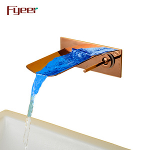 Fyeer Rose Gold Wall Mounted LED Waterfall Basin Faucet