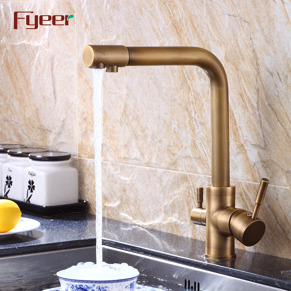 Fyeer Antique Brass 3 Way Kitchen Sink Faucet