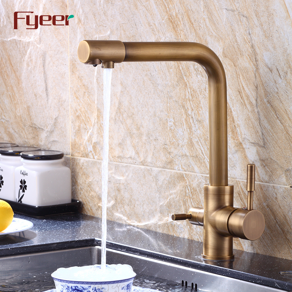 Fyeer Antique Brass 3 Way Kitchen Sink Faucet