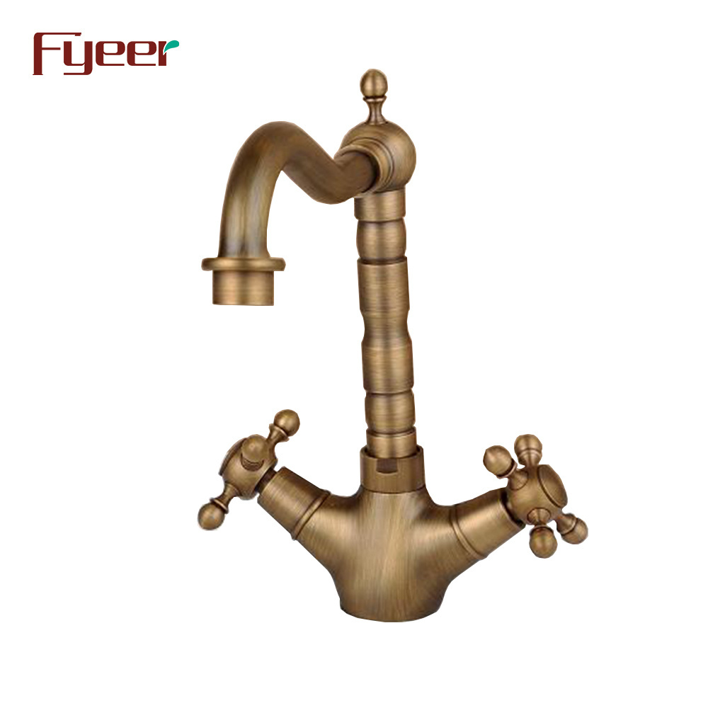 Fyeer Vintage Style Antique Bronze Basin Faucet with Double Cross Handle