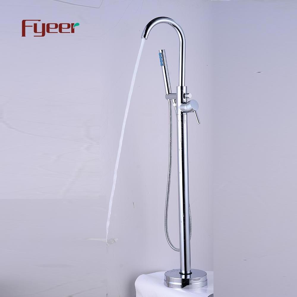 Fyeer Brass Floor Mounted Bathtub Faucet Chrome Plated