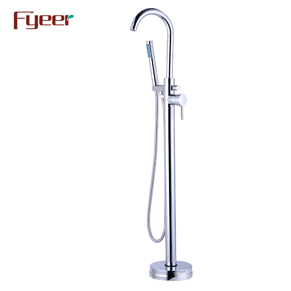 Fyeer Brass Floor Mounted Bathtub Faucet Chrome Plated