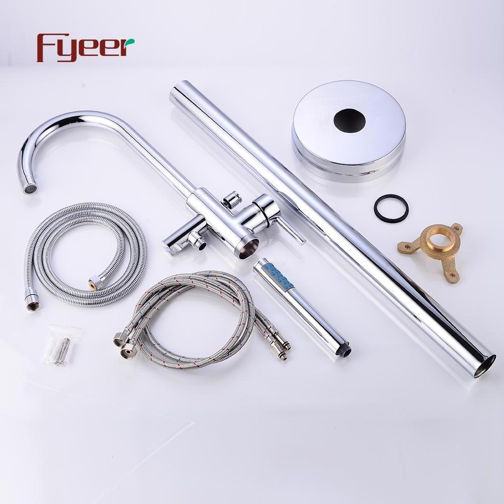 Fyeer Brass Floor Mounted Bathtub Faucet Chrome Plated