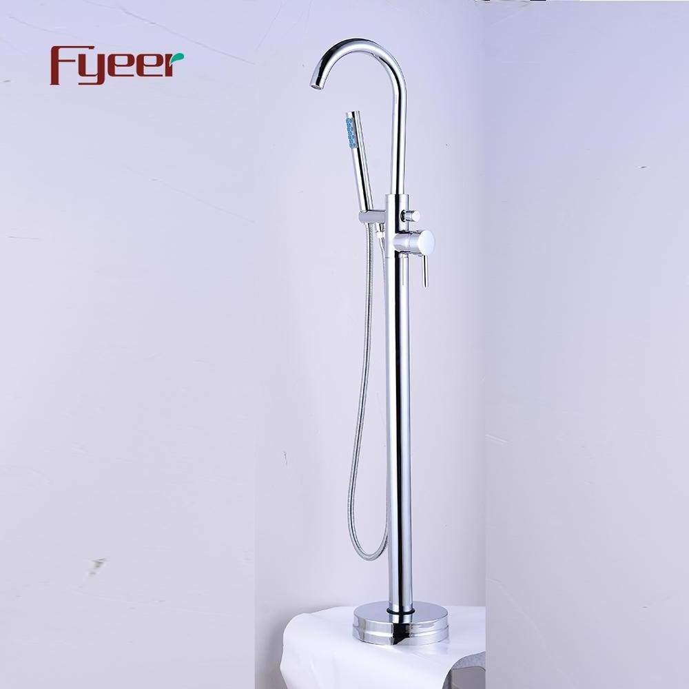 Fyeer Brass Floor Mounted Bathtub Faucet Chrome Plated