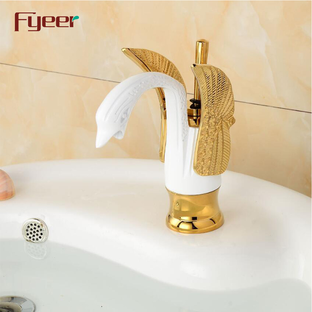 Fyeer Gold and White Painted Swan Faucet