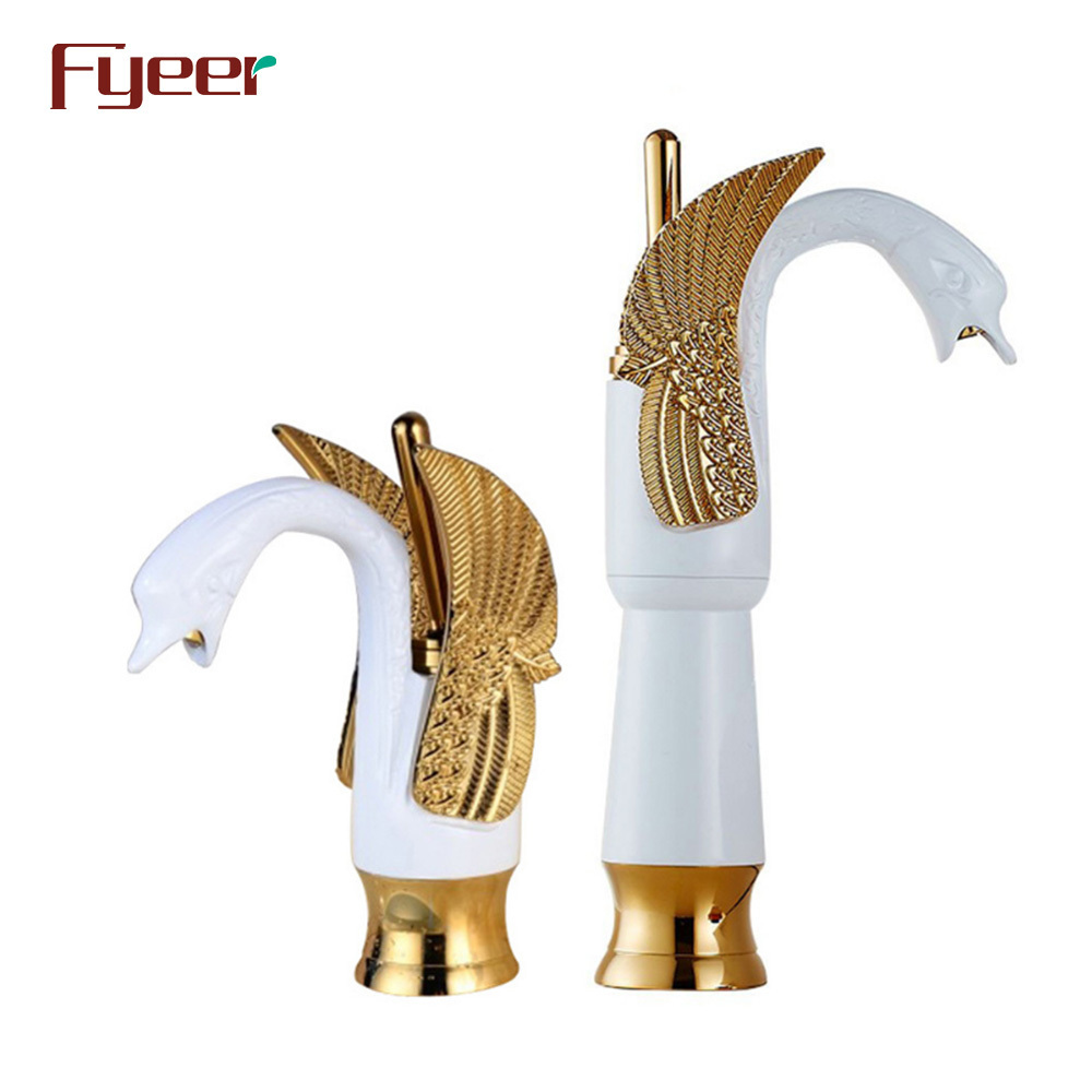 Fyeer Gold and White Painted Swan Faucet