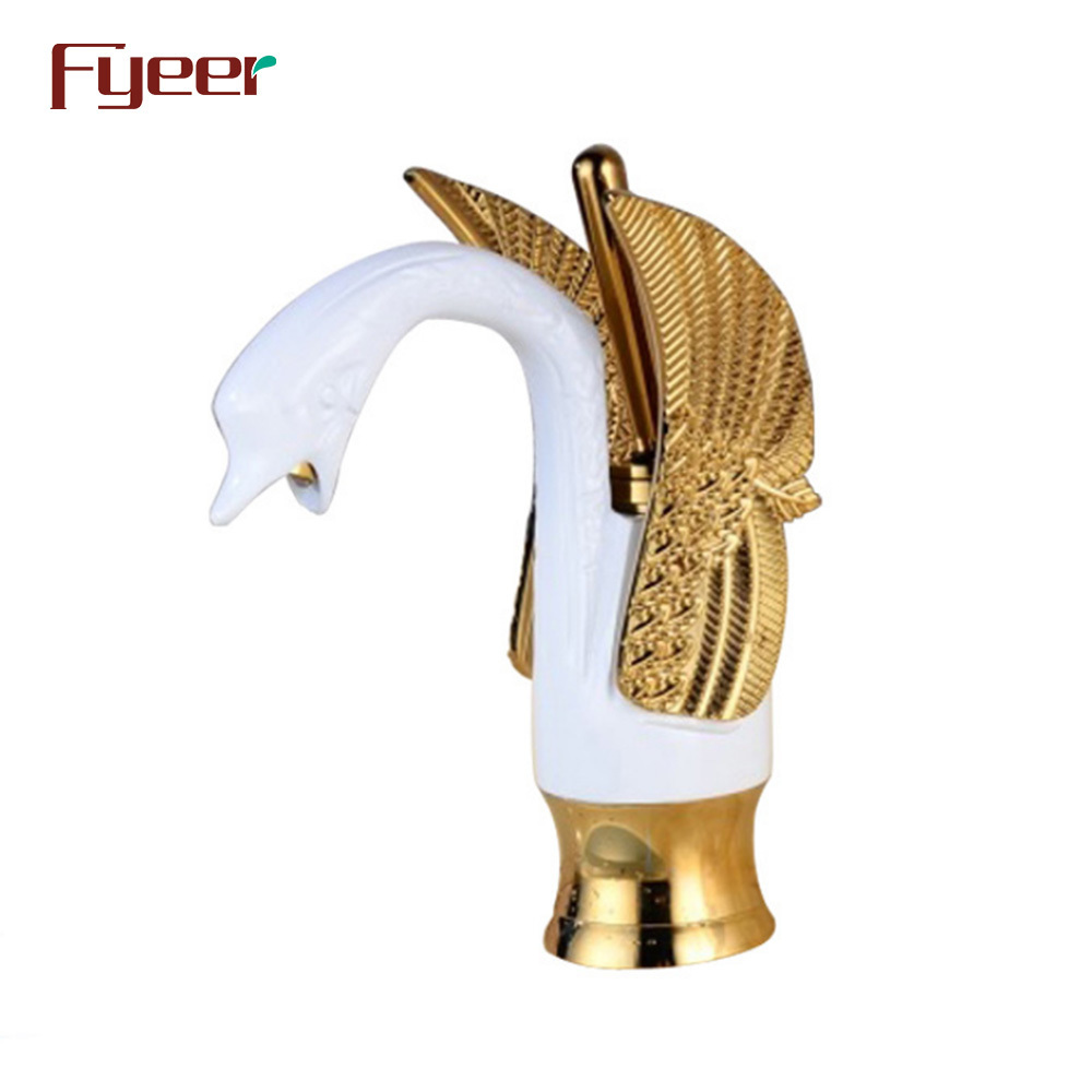 Fyeer Gold and White Painted Swan Faucet