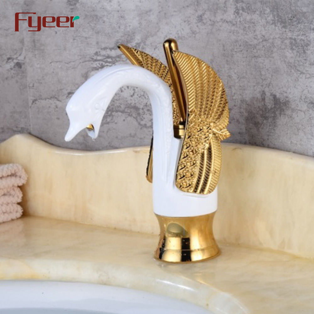 Fyeer Gold and White Painted Swan Faucet