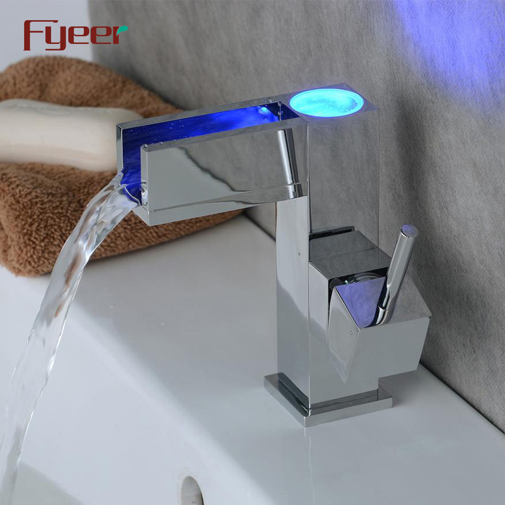 Fyeer New Hydro Power Temperature Sensor Bathroom Waterfall Basin Led Faucet