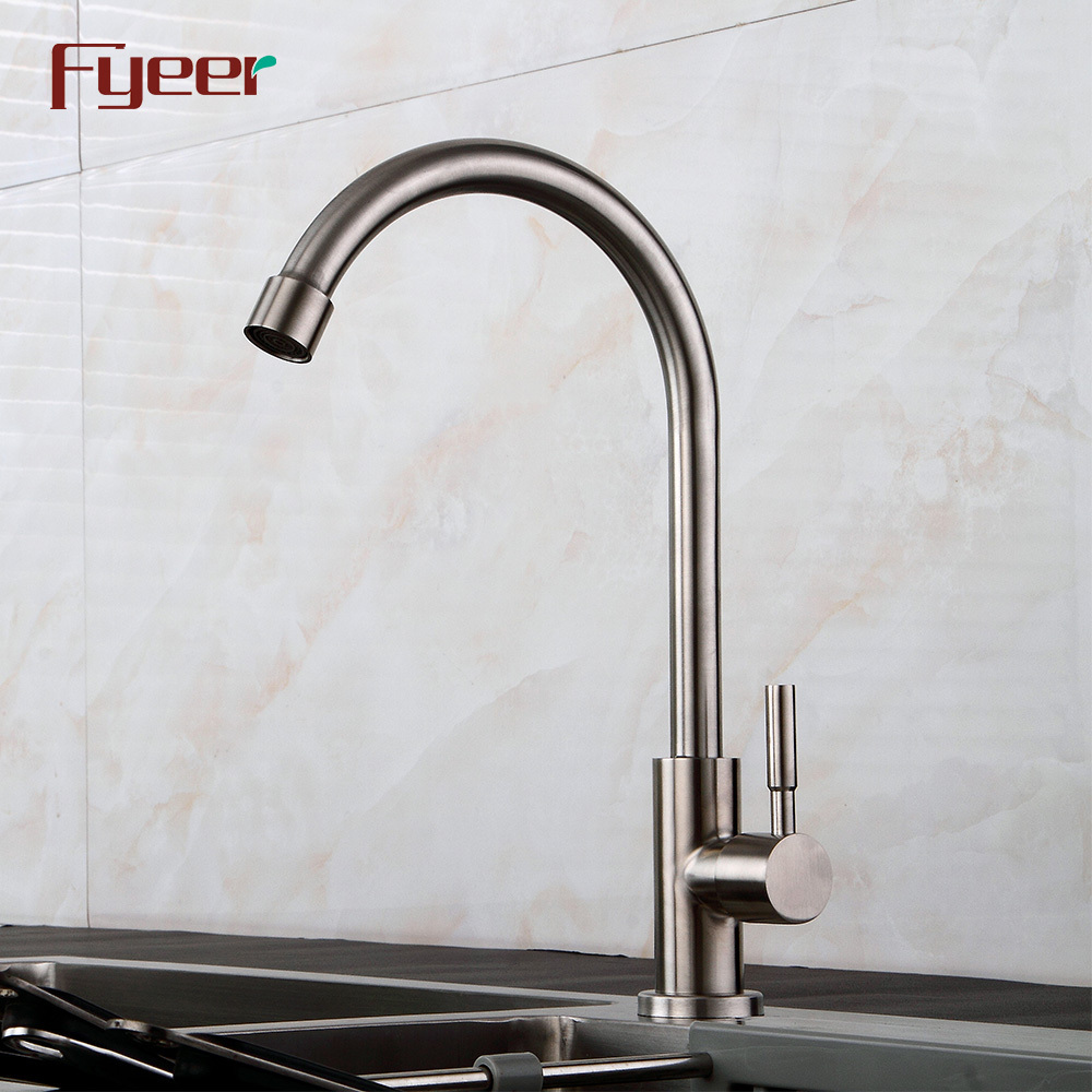 Fyeer Goose Neck Cold Type Stainless Steel Kitchen Sink Tap