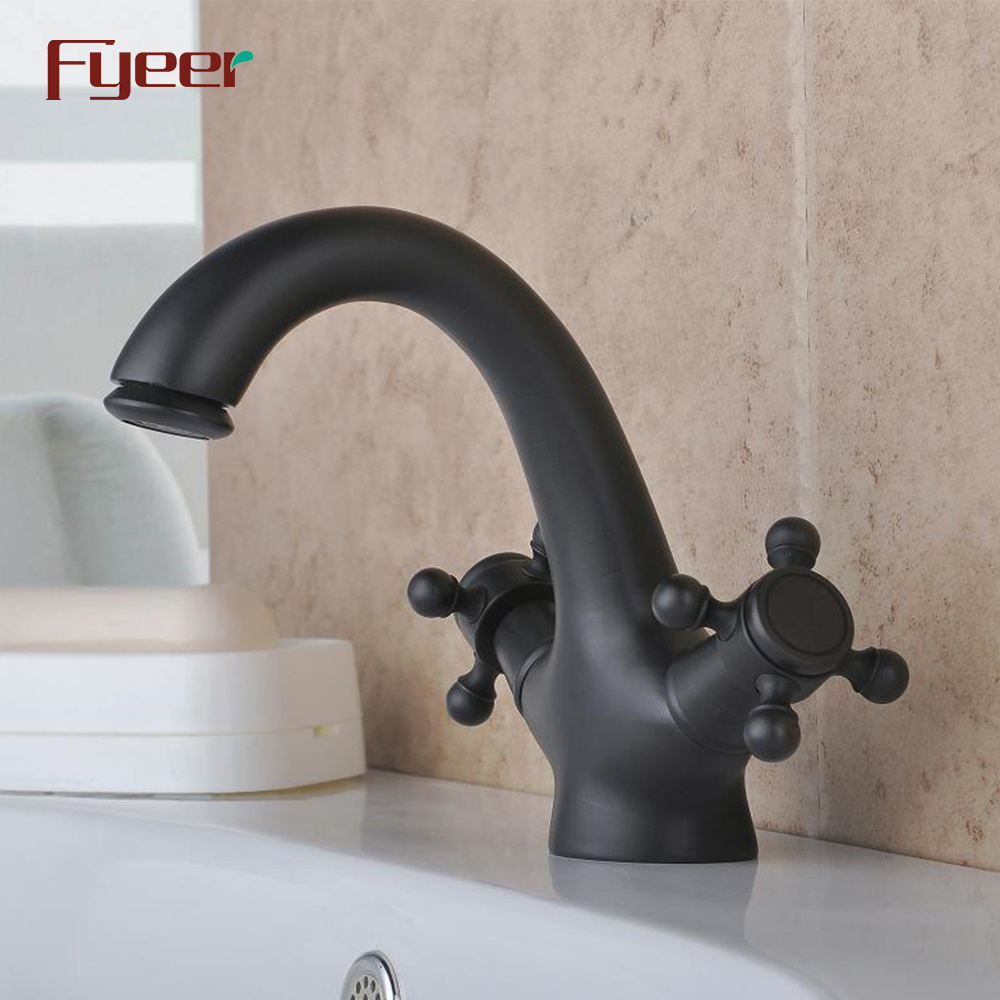 Fyeer Fashion Design Blackened Double Cross Handle Bathroom Basin Faucet