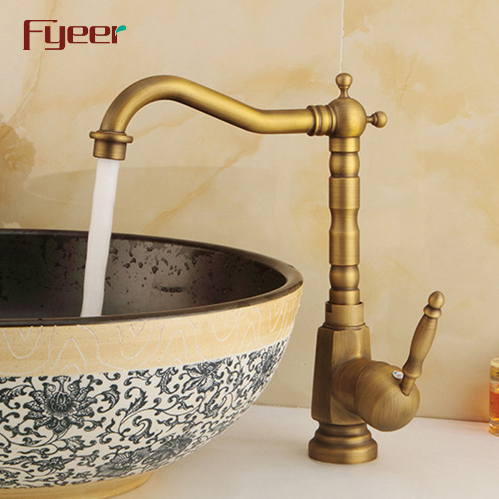 Fyeer Single Lever Handle Antique Brass Basin Faucet