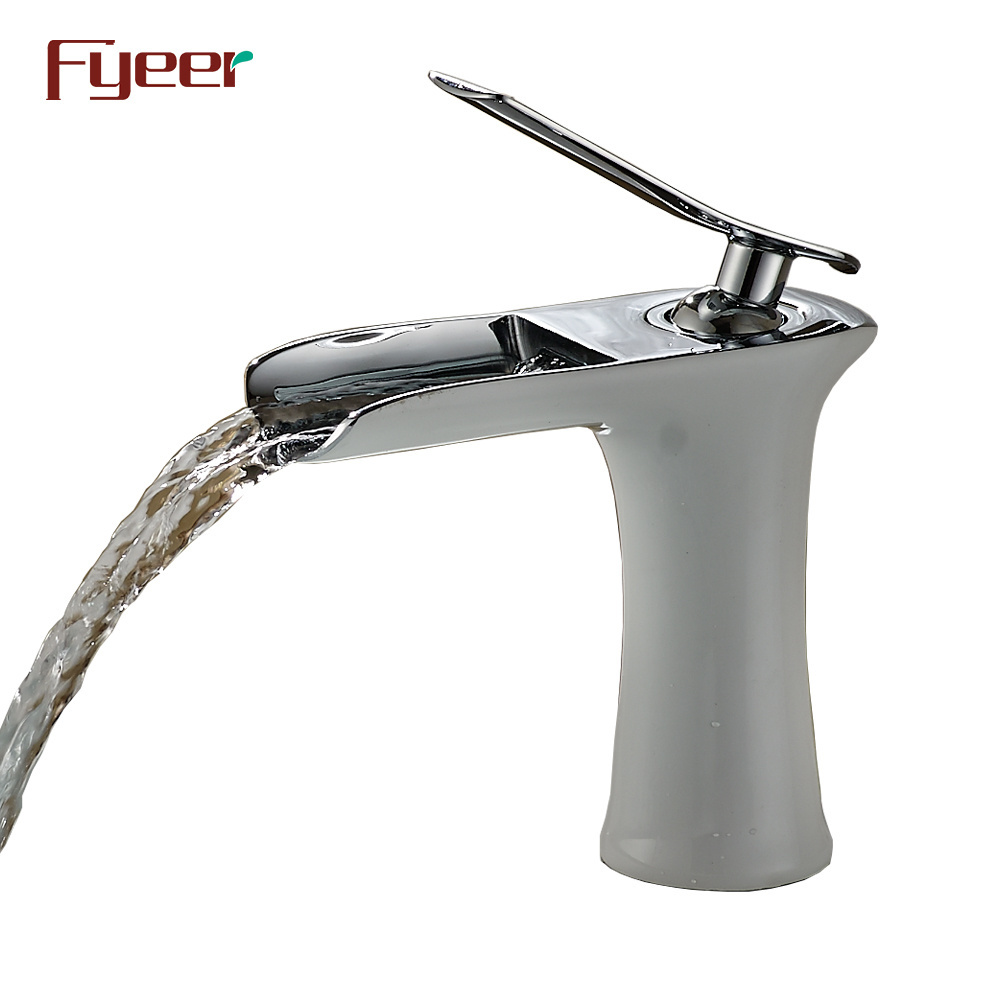 Fyeer High Quality White Paint Waterfall Brass Basin Faucet