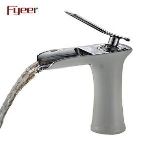 Fyeer High Quality White Paint Waterfall Brass Basin Faucet