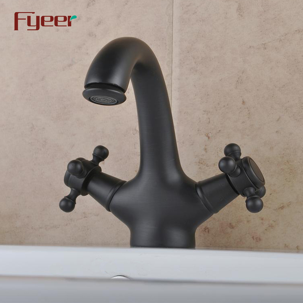 Fyeer Fashion Design Blackened Double Cross Handle Bathroom Basin Faucet