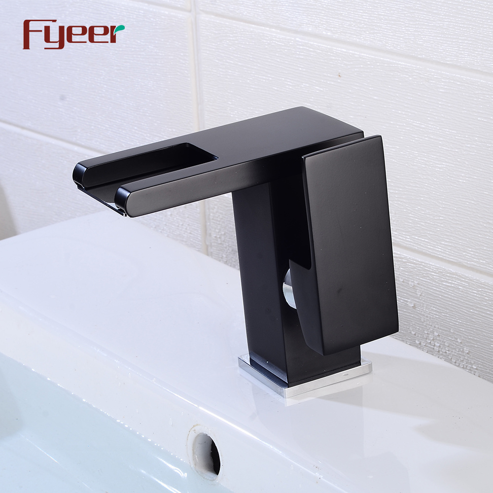 Fyeer Black Color Temperature Sensor Hydro Power Cold and Hot Water Bathroom Waterfall Led Faucet