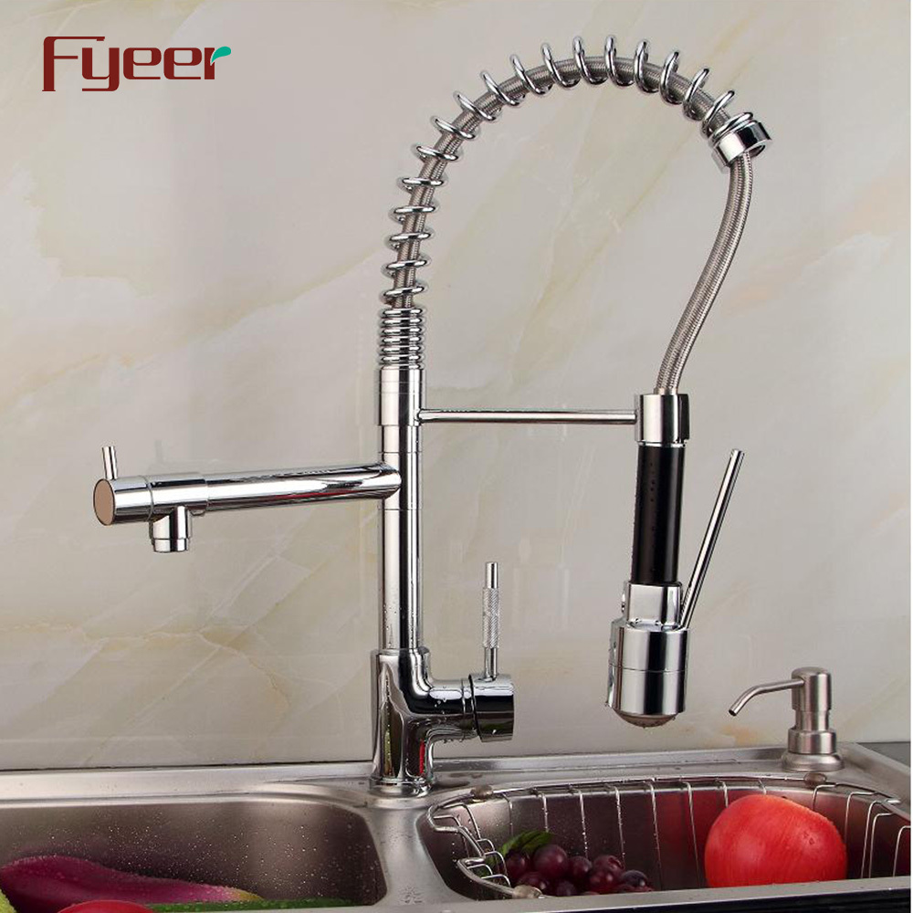 Fyeer Double Spray Pull Down Kitchen Sink Faucet with Led Light