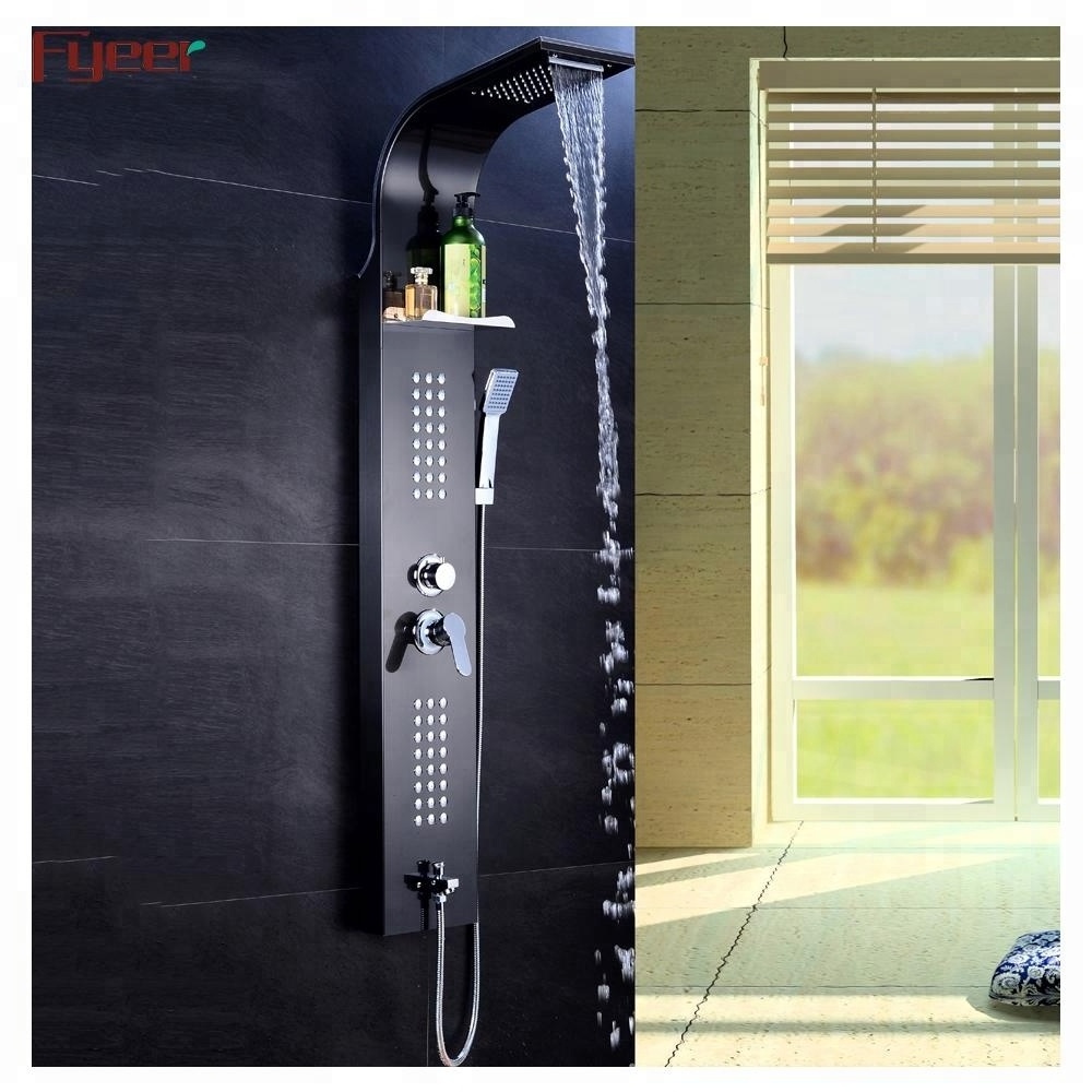 Fyeer popular stainless steel black shower panel with massage function