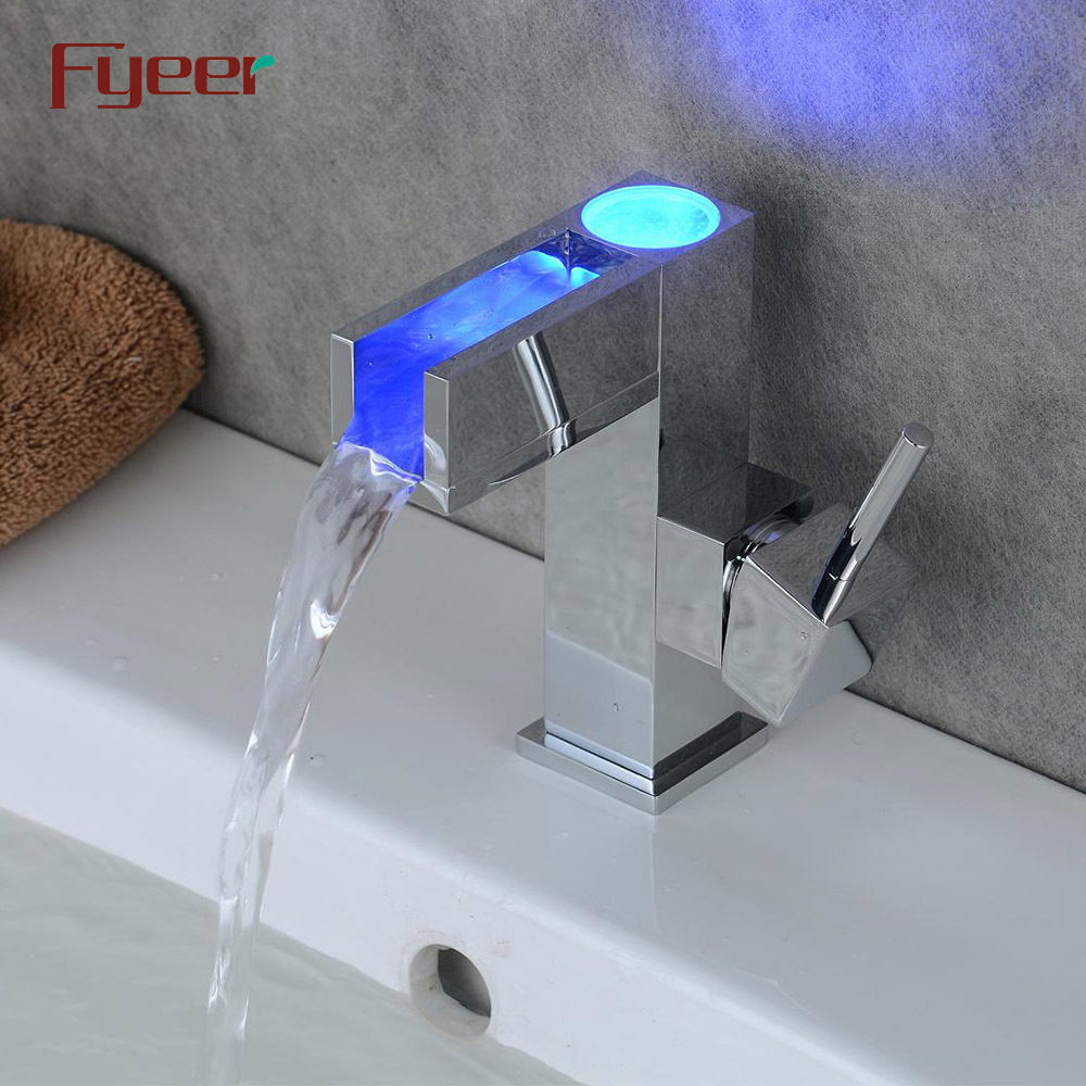 Fyeer New Hydro Power Temperature Sensor Bathroom Waterfall Basin Led Faucet