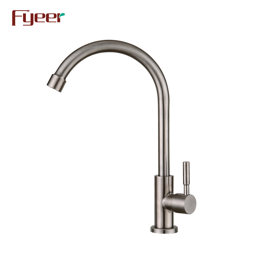 Fyeer Goose Neck Cold Type Stainless Steel Kitchen Sink Tap