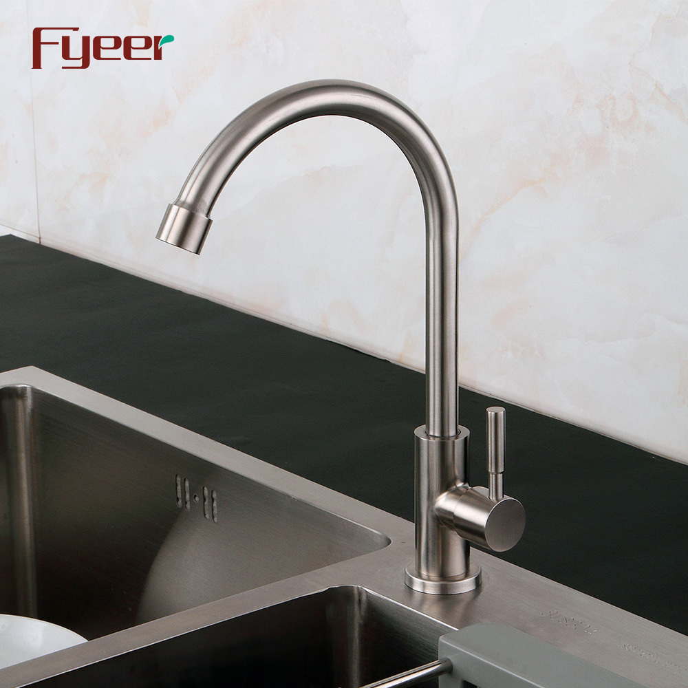 Fyeer Goose Neck Cold Type Stainless Steel Kitchen Sink Tap