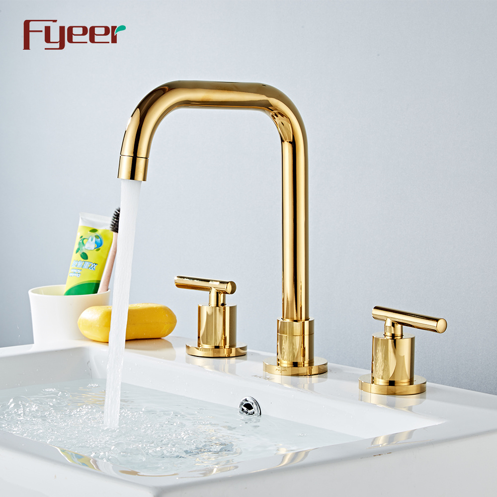 Fyeer Luxury Gold Plated 8 Inch Widespread Basin Faucet