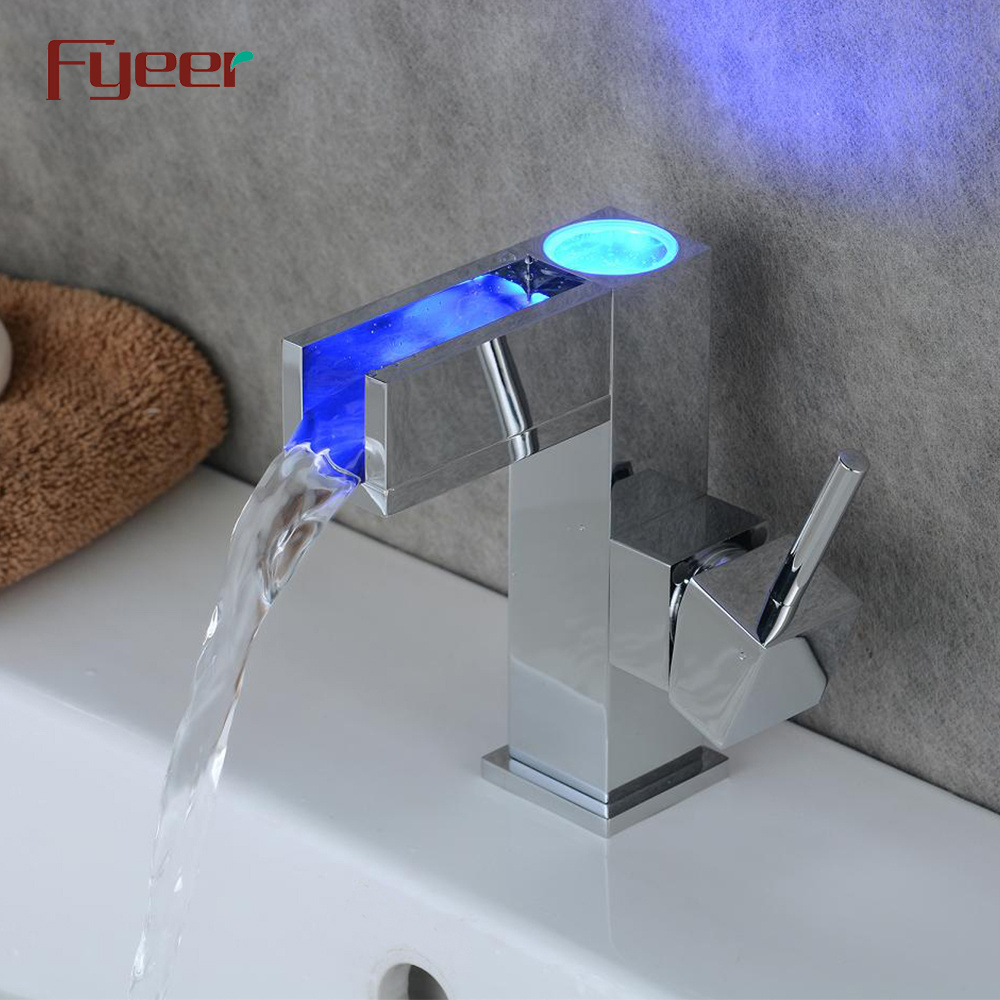 Fyeer New Hydro Power Temperature Sensor Bathroom Waterfall Basin Led Faucet