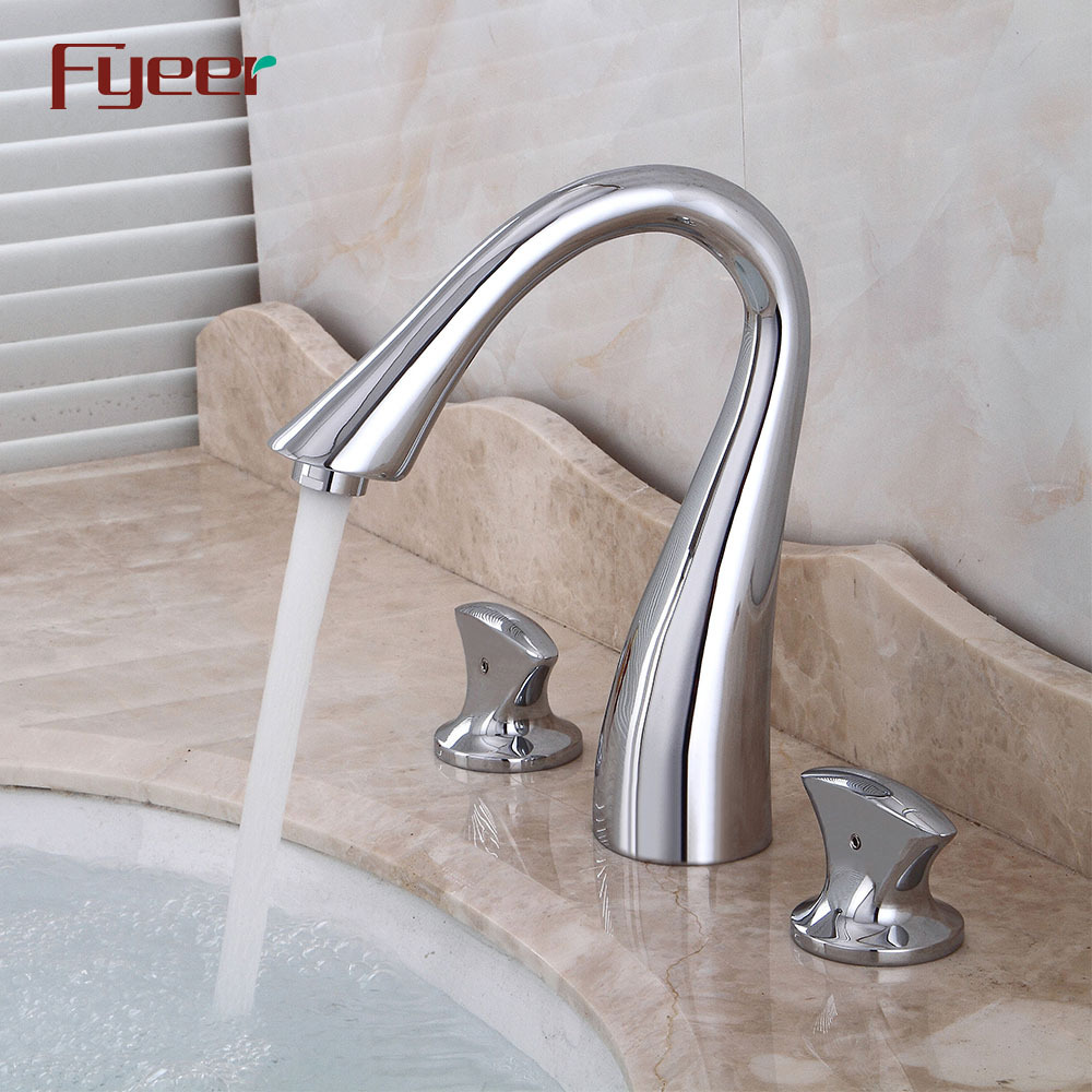 Fyeer Deck Mounted Solid Brass 8 Inch WideSpread Bathroom Faucet