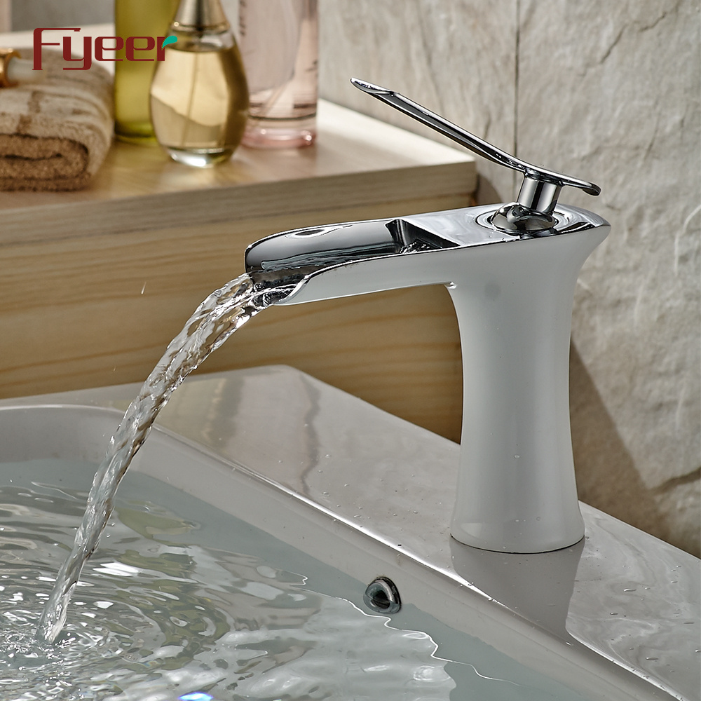 Fyeer High Quality White Paint Waterfall Brass Basin Faucet