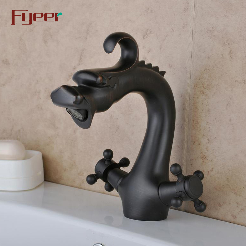 Fyeer Dual Cross Handle Dragon Black Basin Water Tap