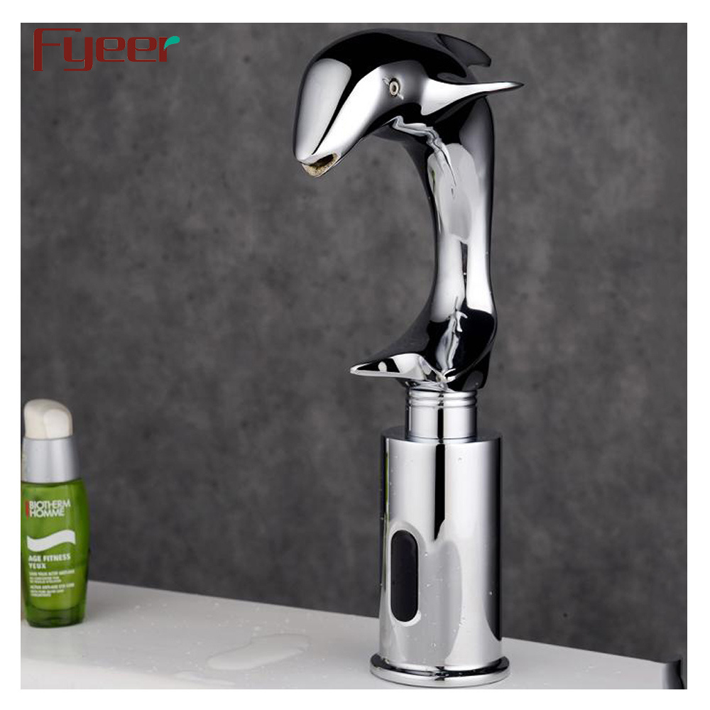 Fyeer Hot Sale Cold Only Brass Dolphin Animal Shape Sensor Faucet