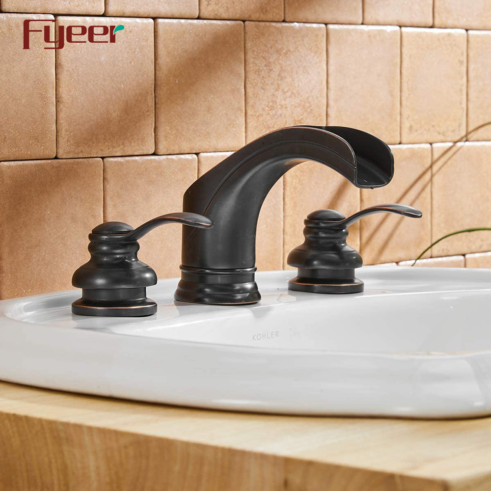 Fyeer ORB Waterfall 3 Hole Widespread Bathroom Basin Faucet