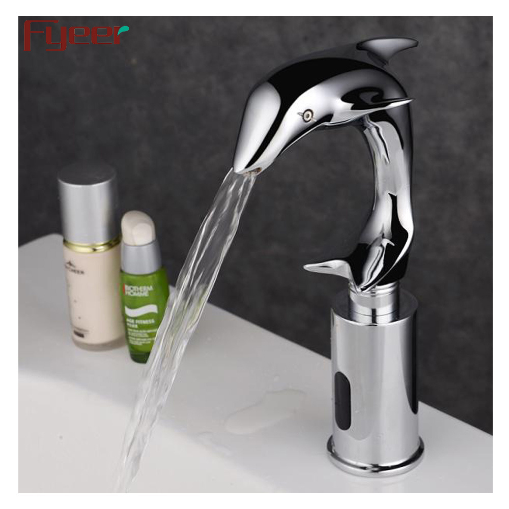 Fyeer Hot Sale Cold Only Brass Dolphin Animal Shape Sensor Faucet