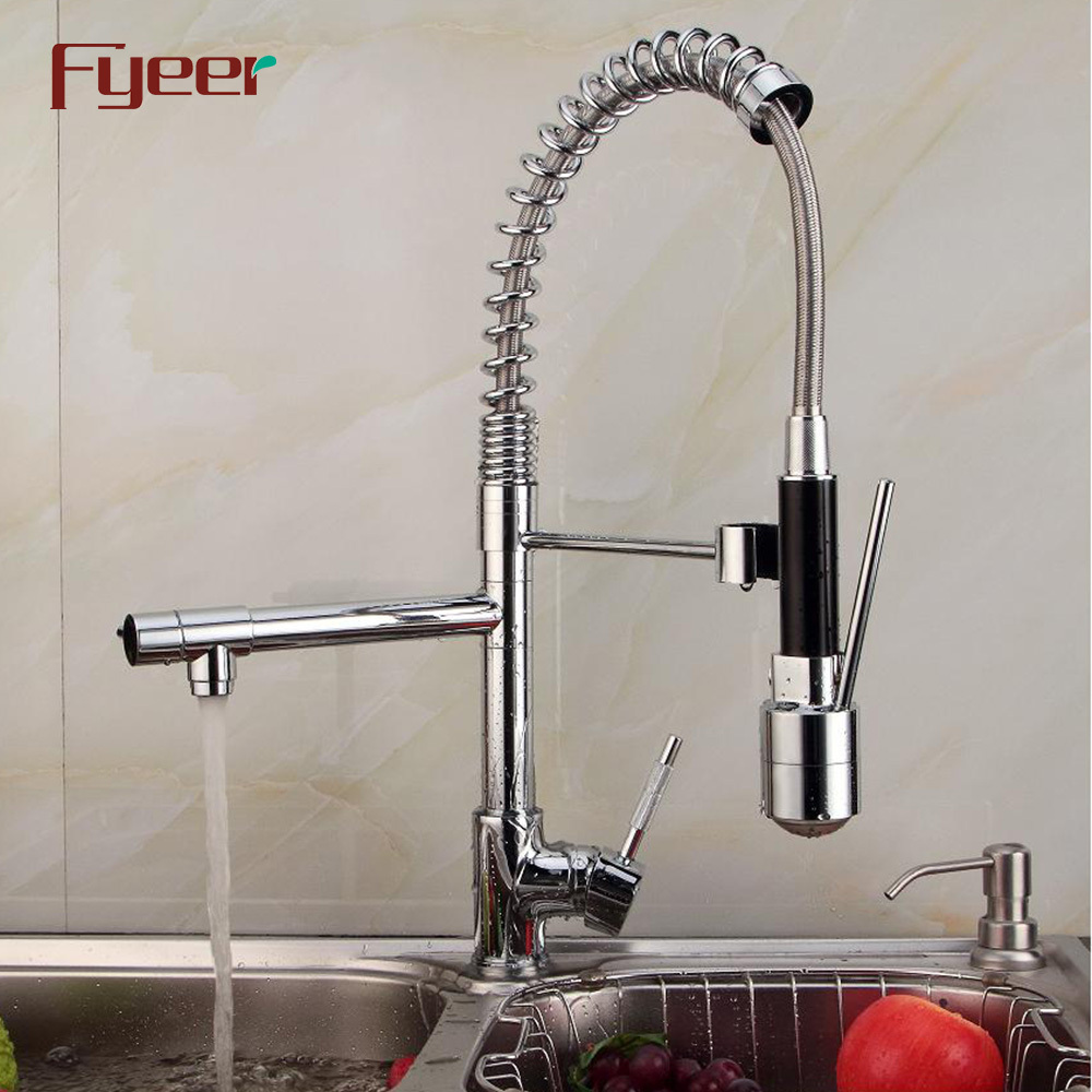 Fyeer Double Spray Pull Down Kitchen Sink Faucet with Led Light