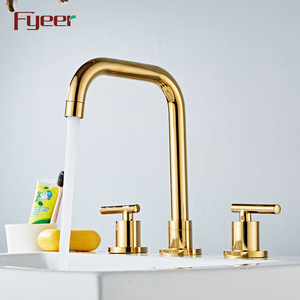 Fyeer Luxury Gold Plated 8 Inch Widespread Basin Faucet