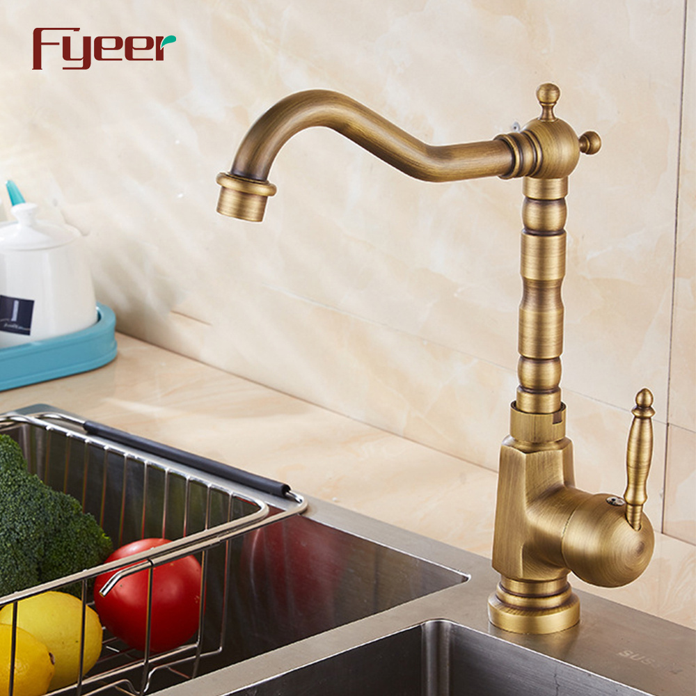 Fyeer Single Lever Handle Antique Brass Basin Faucet