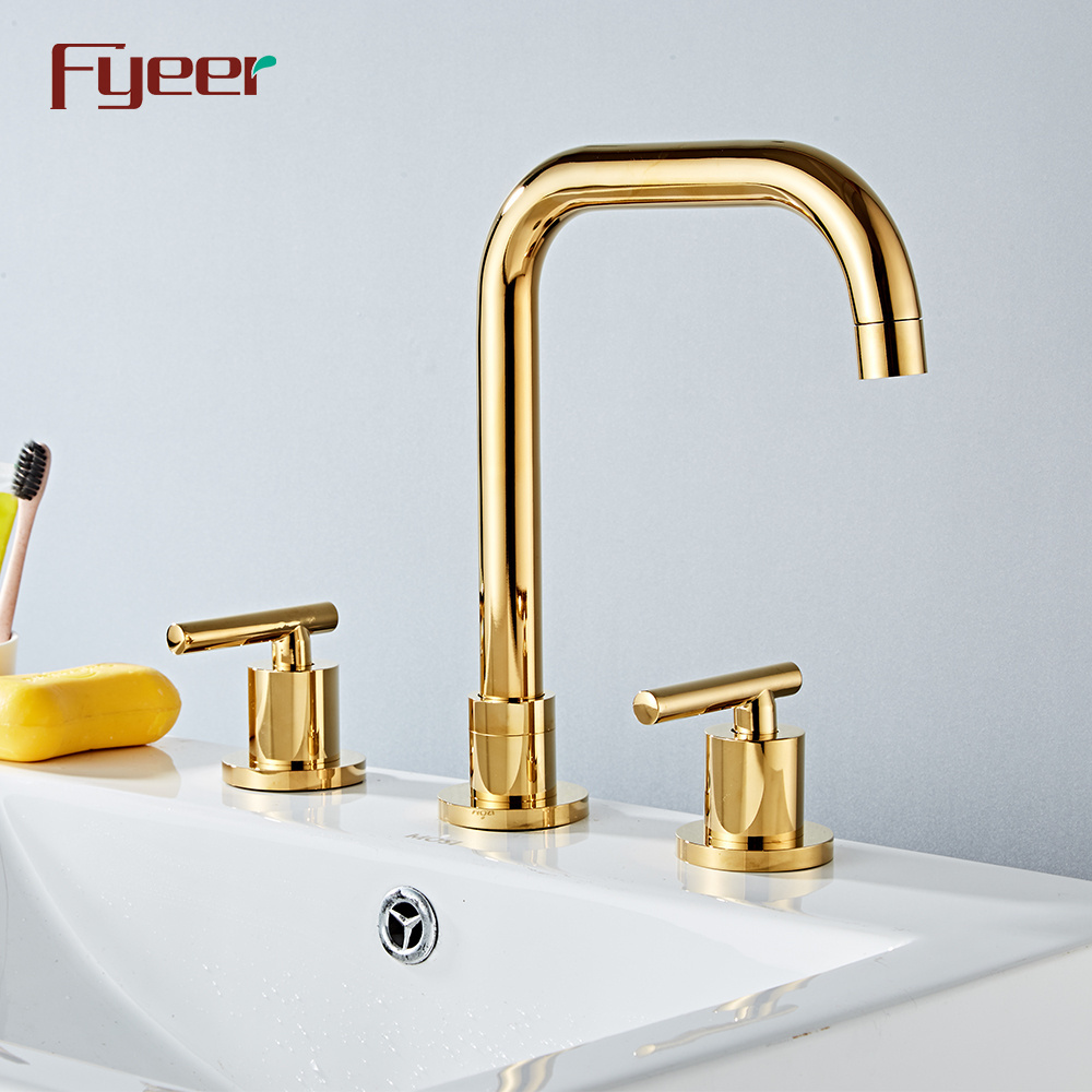 Fyeer Luxury Gold Plated 8 Inch Widespread Basin Faucet