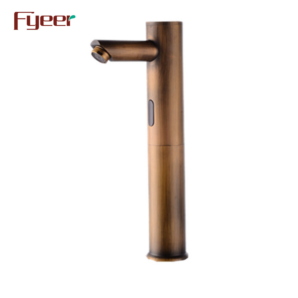 Fyeer Antique Brass Tall Body Motion Sensor Bathroom Touchless Automatic Faucet