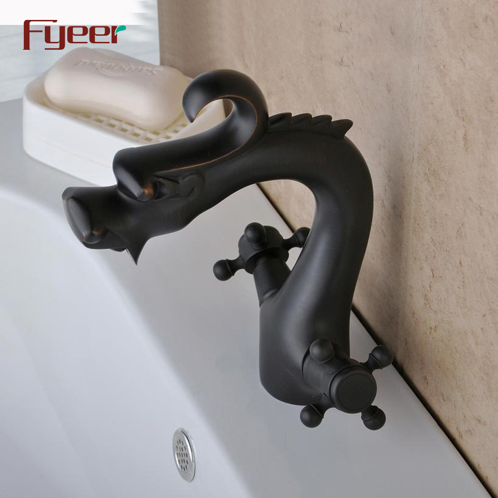 Fyeer Dual Cross Handle Dragon Black Basin Water Tap