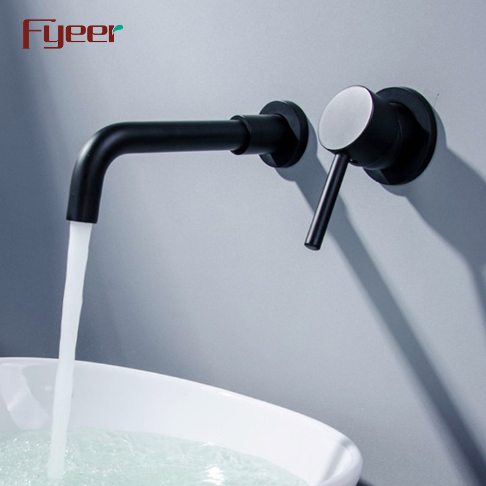 Fyeer Wall Mounted Integrated Matt Black Basin Faucet