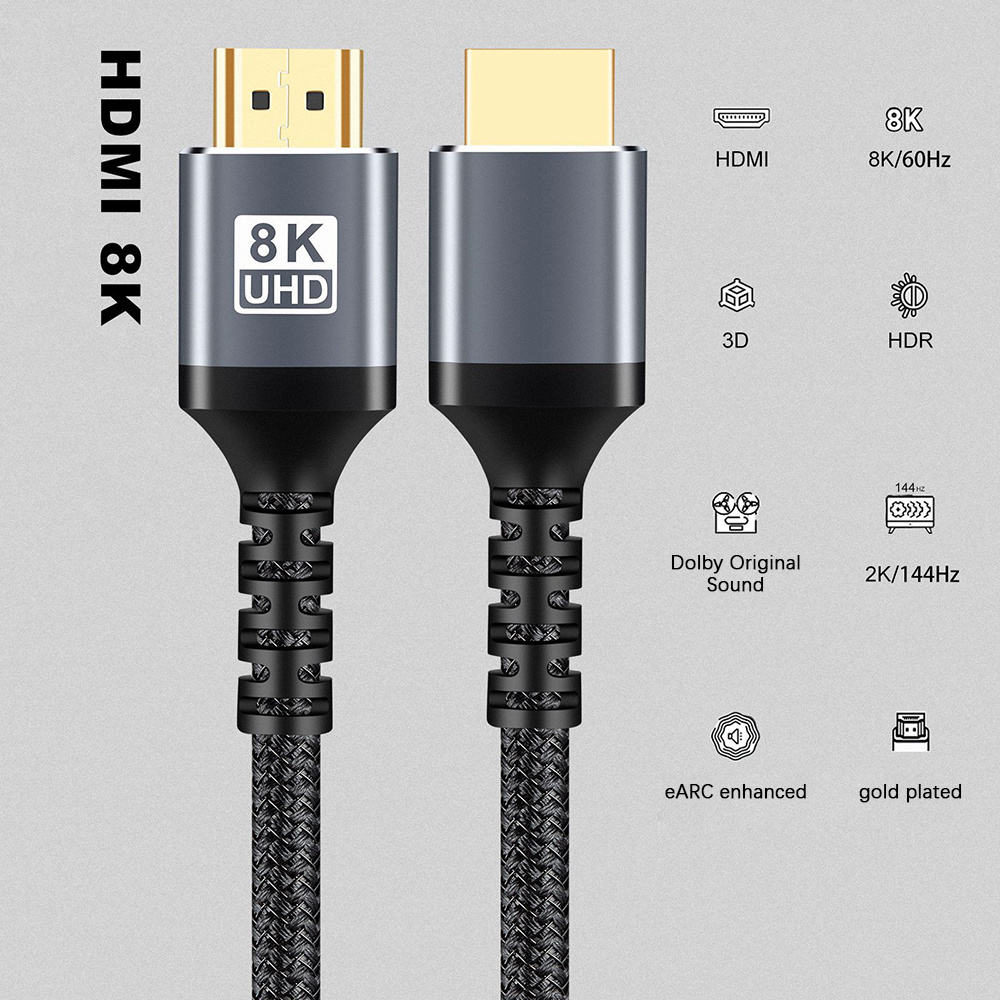 1M 0.5M 2M 3M 5M 7M 48Gbps Male To Male Metal Head 3D 8K Hdmi 2.1 60Hz 4K 120Hz Hdmi Cable