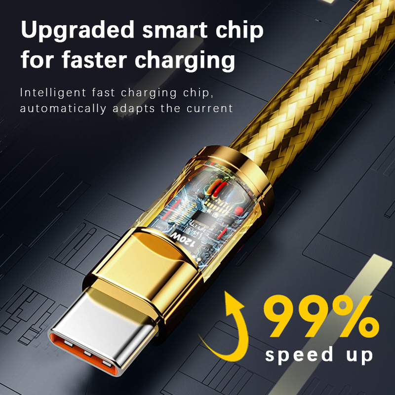 Gold Jet Data Cable 120W Super Fast Charging Geek Cable Suitable for Type C Micro Cabo