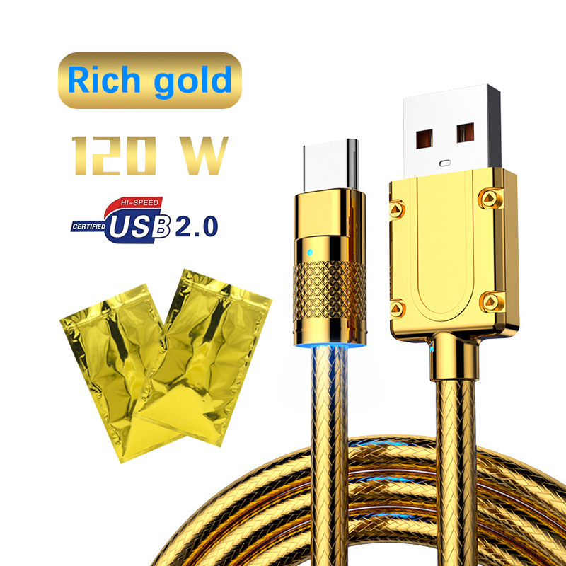 Gold Jet Data Cable 120W Super Fast Charging Geek Cable Suitable for Type C Micro Cabo